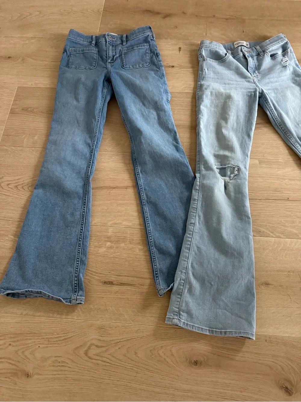 abercrombie kids light blue & medium blue flared denim jeans duo